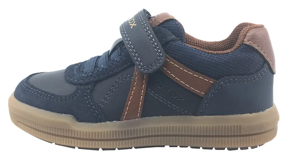 Geox Boy's J Arzach Sneaker Shoes, Navy/Brown