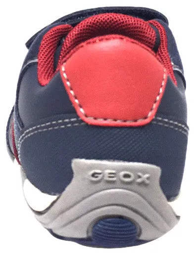 Geox Respira Boy's J Arno Leather Perforated Double Hook and Loop Sneaker Shoes, Navy