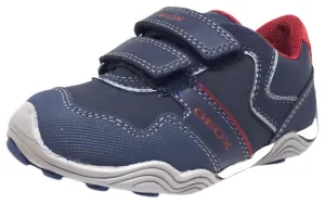 Geox Respira Boy's J Arno Leather Perforated Double Hook and Loop Sneaker Shoes, Navy