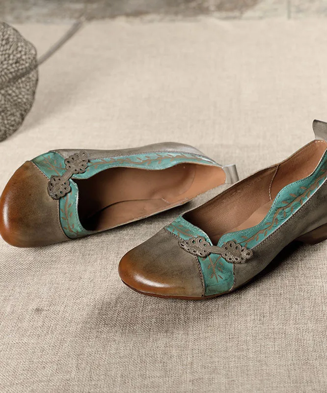 Grey Print Cowhide Leather Flat Shoes For Women Splicing Flats LC0525