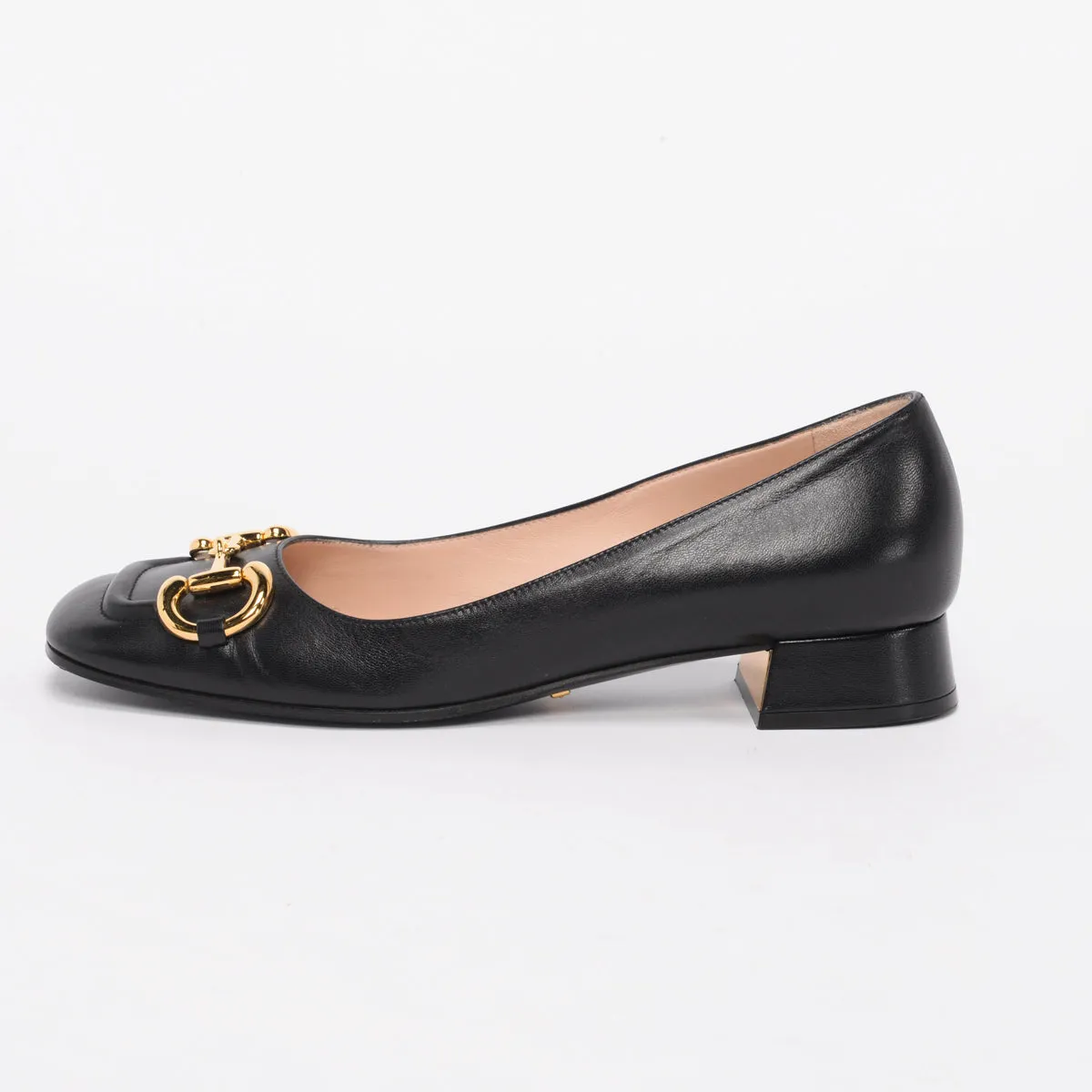 Gucci Black Calfskin Horsebit Flats 38