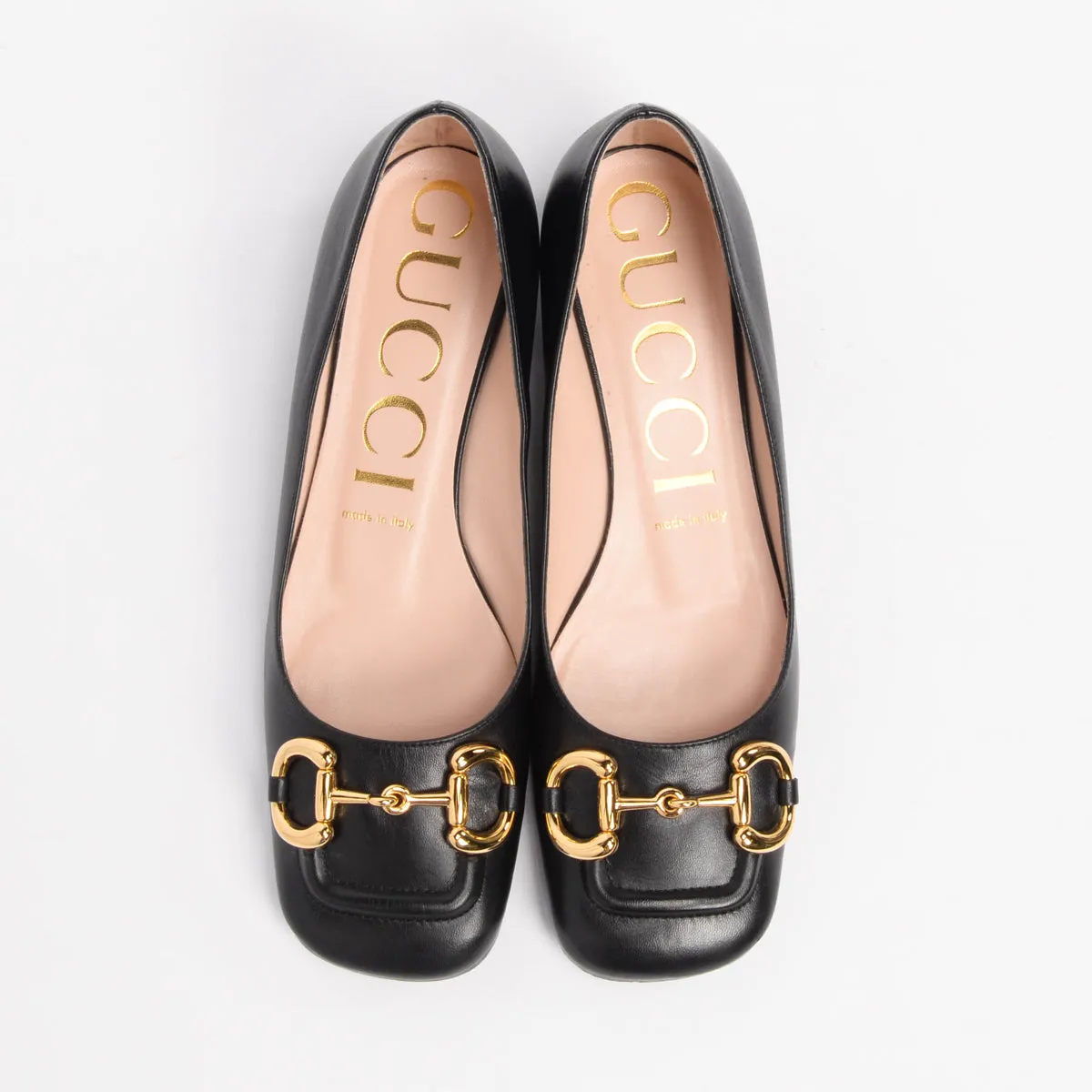 Gucci Black Calfskin Horsebit Flats 38