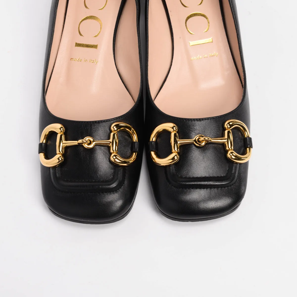 Gucci Black Calfskin Horsebit Flats 38