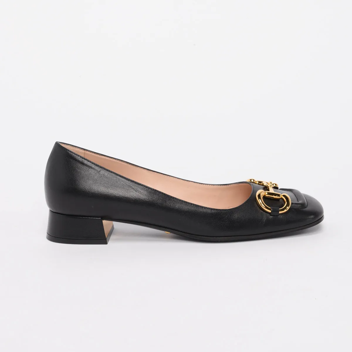 Gucci Black Calfskin Horsebit Flats 38
