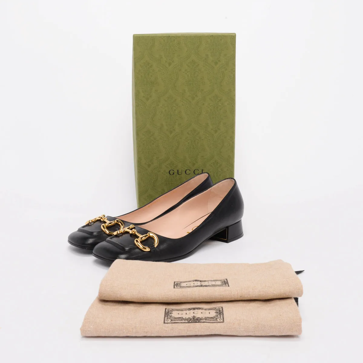 Gucci Black Calfskin Horsebit Flats 38