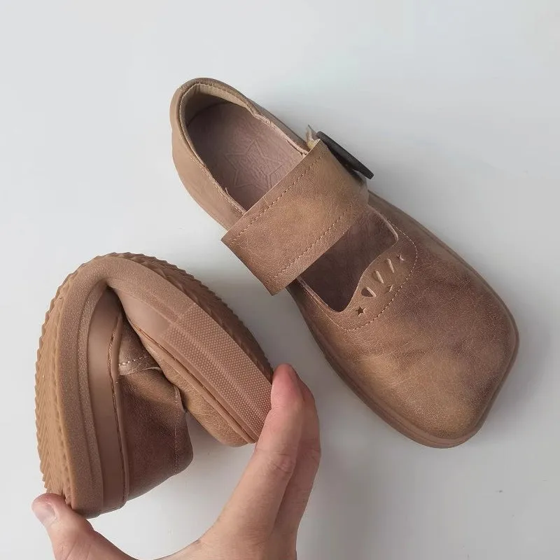 Handmade Stitching Square Toe Leather Shoes