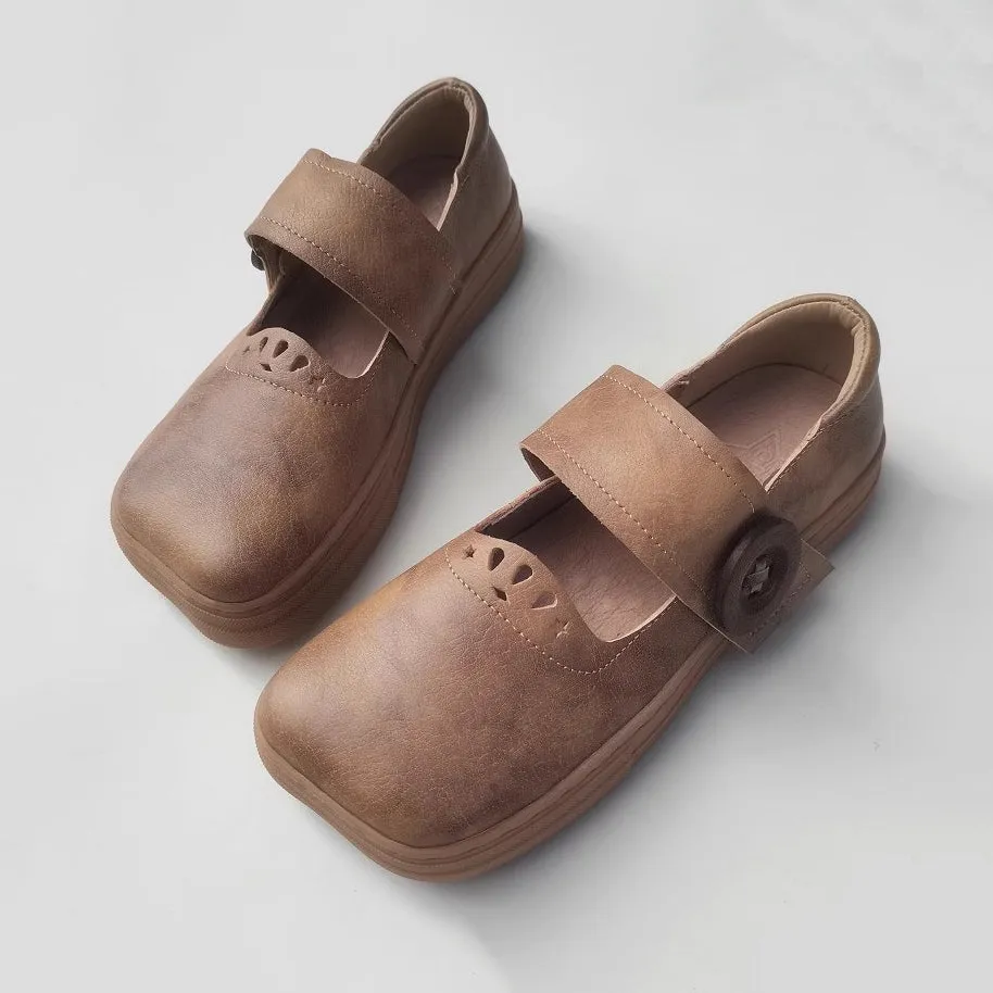 Handmade Stitching Square Toe Leather Shoes