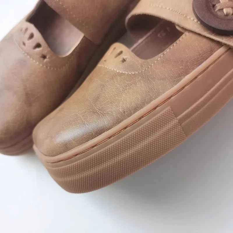 Handmade Stitching Square Toe Leather Shoes