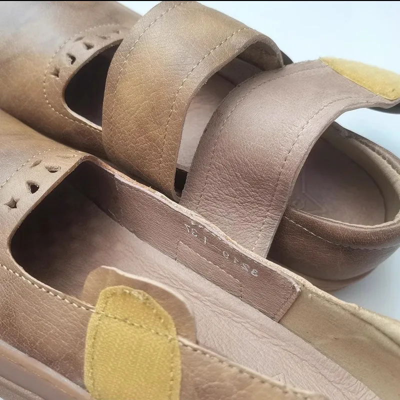 Handmade Stitching Square Toe Leather Shoes