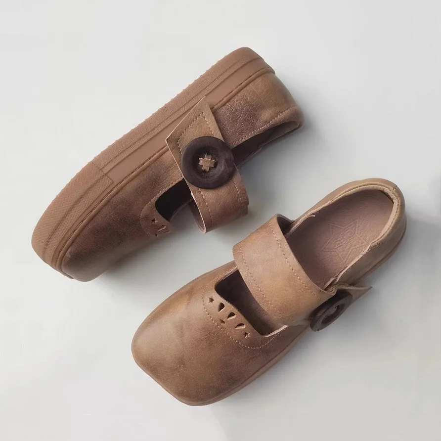 Handmade Stitching Square Toe Leather Shoes