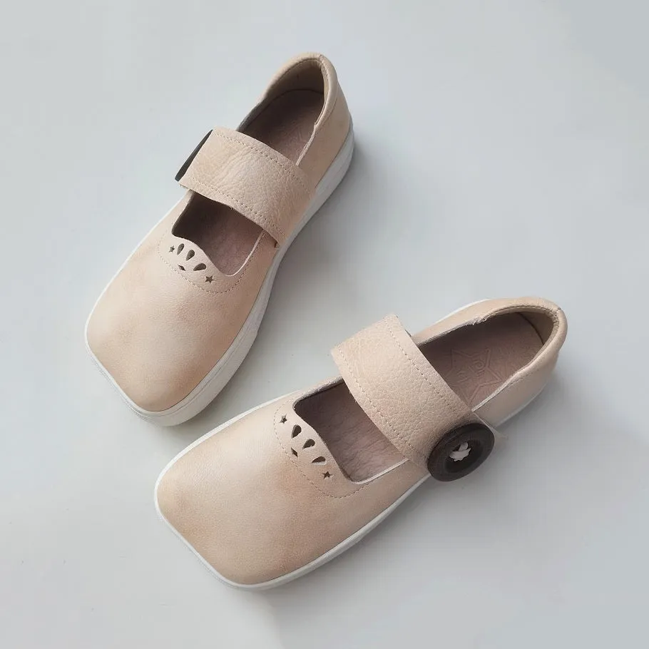 Handmade Stitching Square Toe Leather Shoes