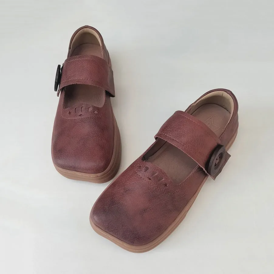Handmade Stitching Square Toe Leather Shoes