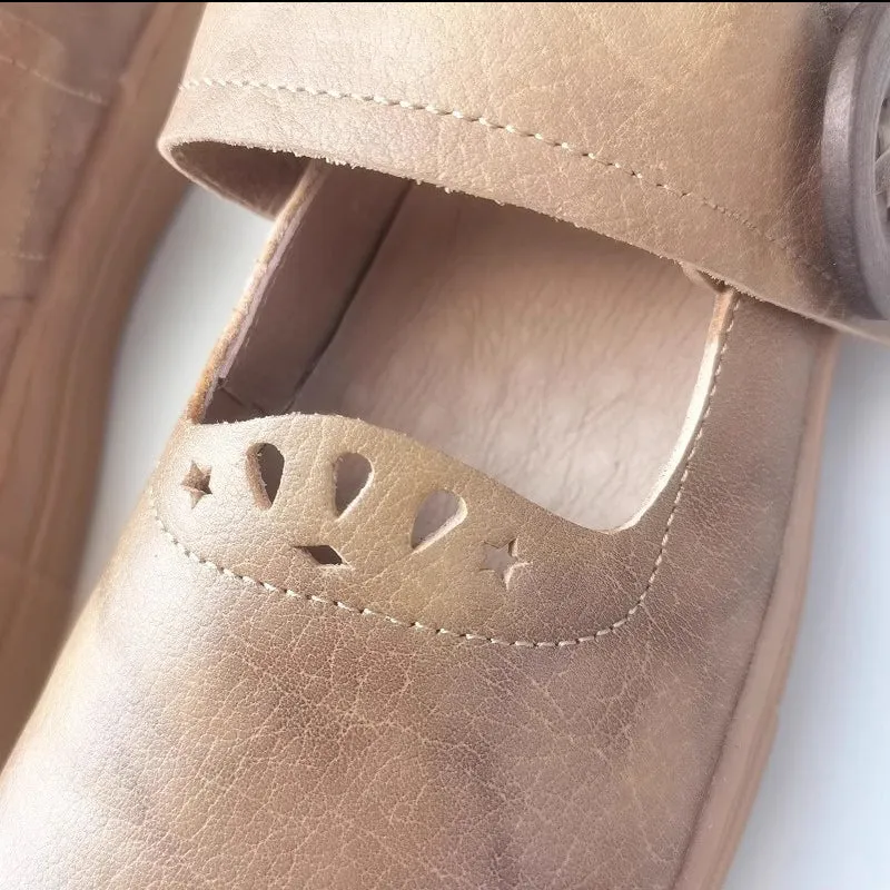 Handmade Stitching Square Toe Leather Shoes