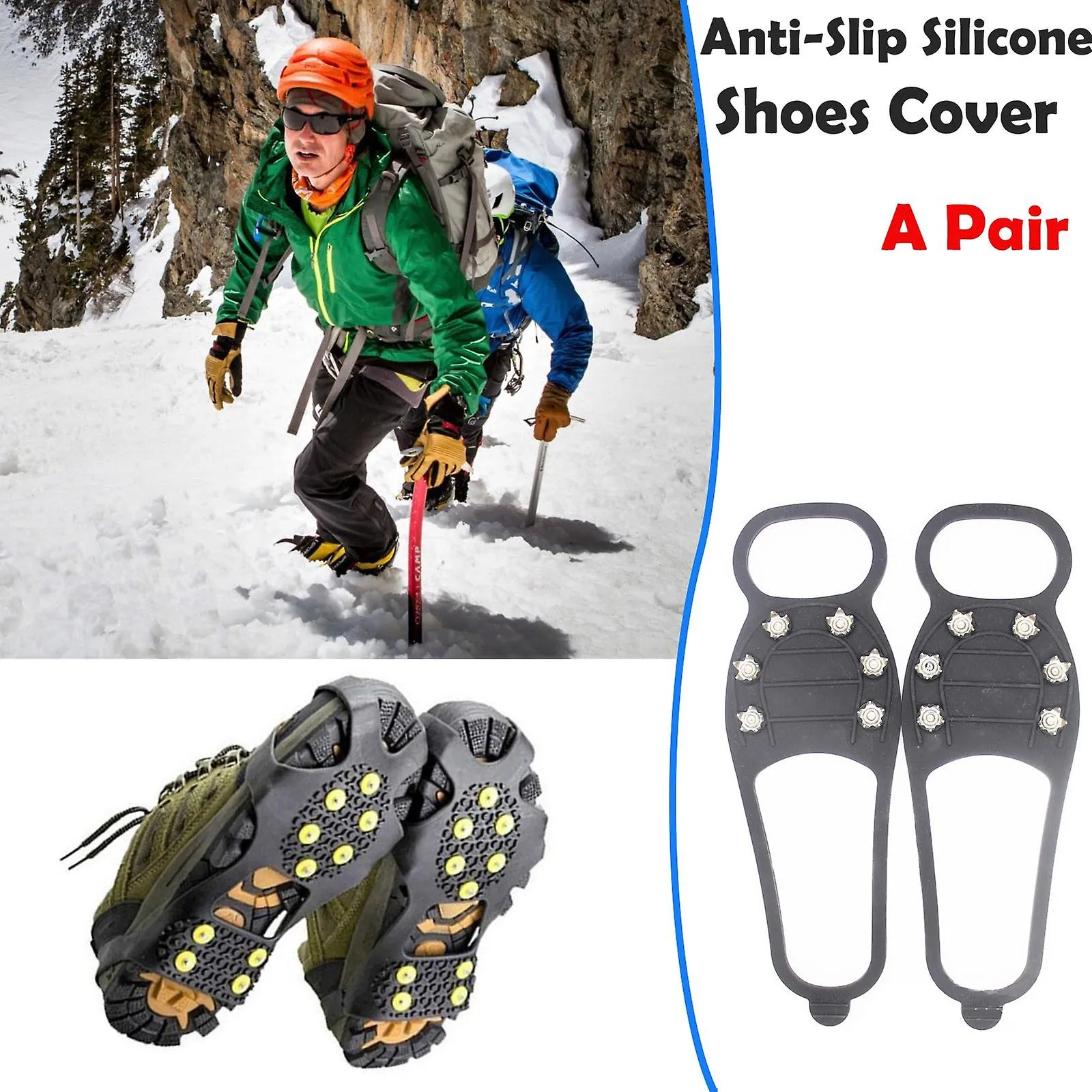 Hiking Poles Ice Snow Grips Traction Cleats Anti-slip For Shoes And Boots