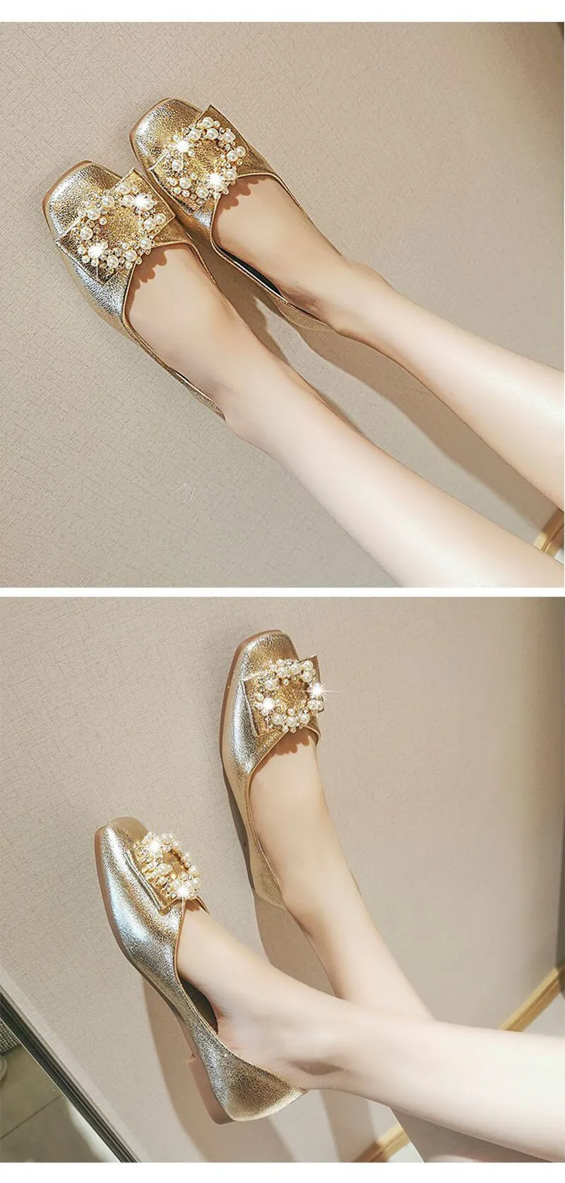 Hnzxzm Fashion Flats for Women Single Shoes Pearl Brand Ladies Flats Soft Woman Footwear Gold Black Pink A4543