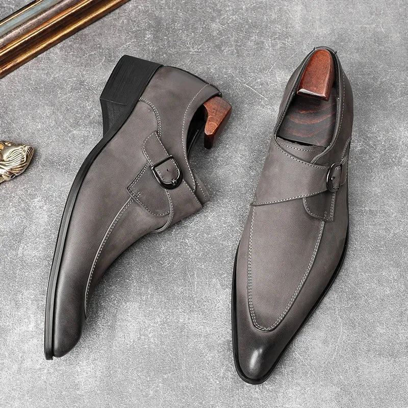 Hnzxzm Italian Slip On Men Dress Shoes Wedding Genuine Leather Men Oxford Shoes Monk Strap Black Grey Men Formal Loafers Men Suede