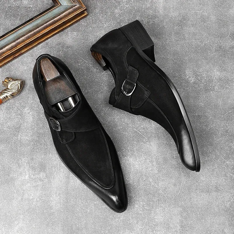 Hnzxzm Italian Slip On Men Dress Shoes Wedding Genuine Leather Men Oxford Shoes Monk Strap Black Grey Men Formal Loafers Men Suede