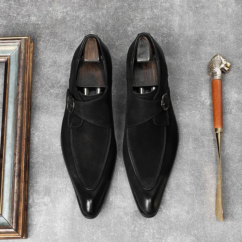 Hnzxzm Italian Slip On Men Dress Shoes Wedding Genuine Leather Men Oxford Shoes Monk Strap Black Grey Men Formal Loafers Men Suede