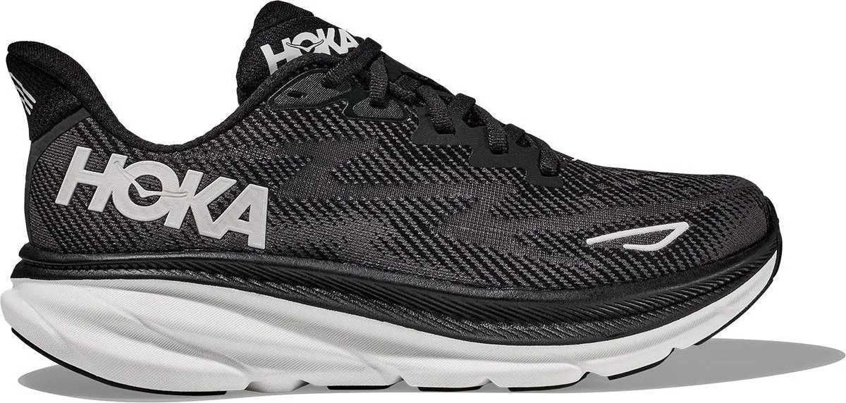 Hoka Womens Clifton 9 Wide- Black/ White (1132211-BWHT)