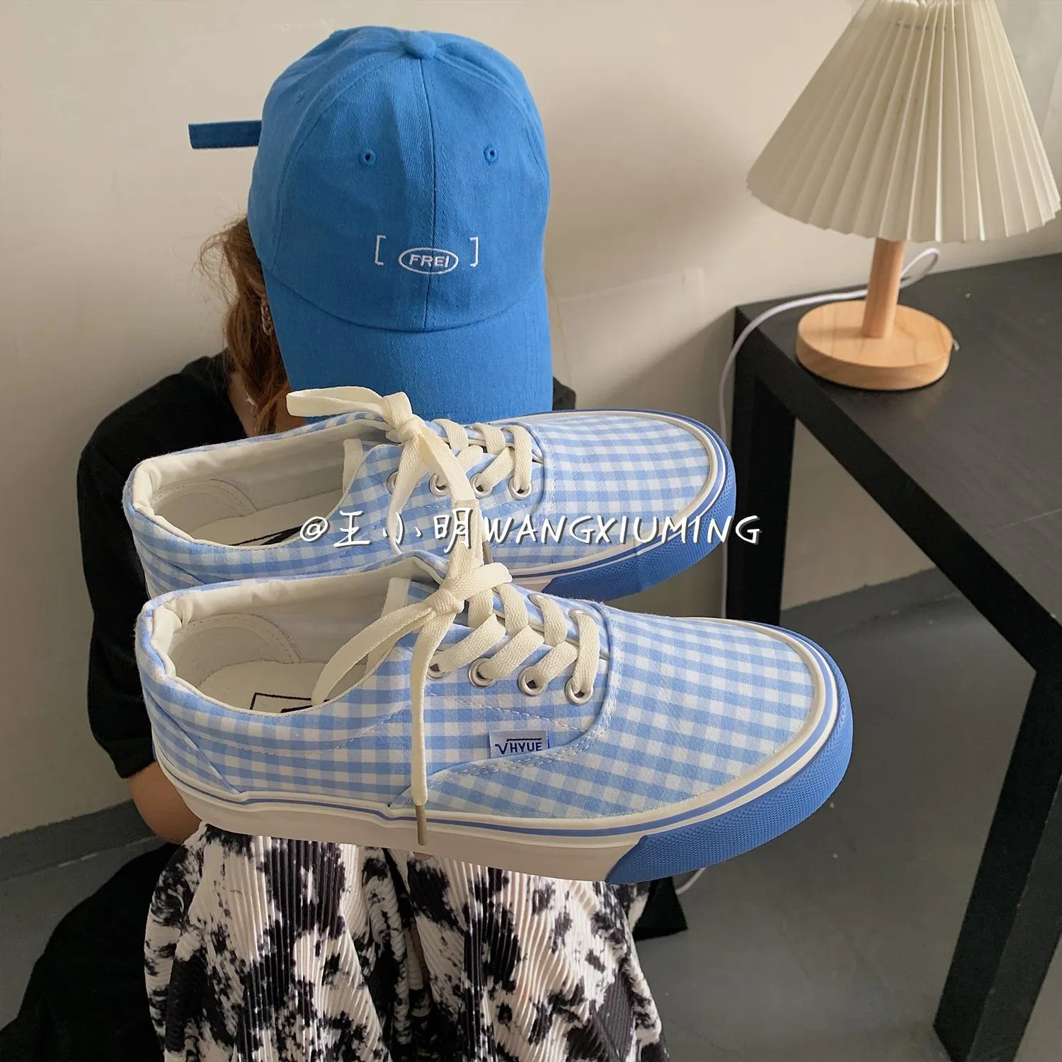 HOUZHOU Women's Flat Shoes Blue Plaid Tennis Female Sport Sneaker Girl Casual Platforms Harajuku Vulcanize Lolita Kawaii