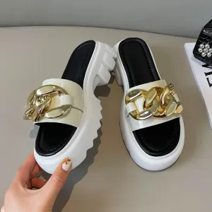 Lazy Slippers Cowhide Patent Leather Adhesive Shoes Platform | Brodtica.com