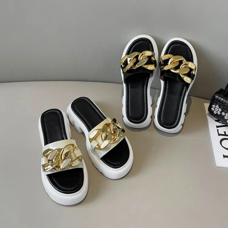 Lazy Slippers Cowhide Patent Leather Adhesive Shoes Platform | Brodtica.com