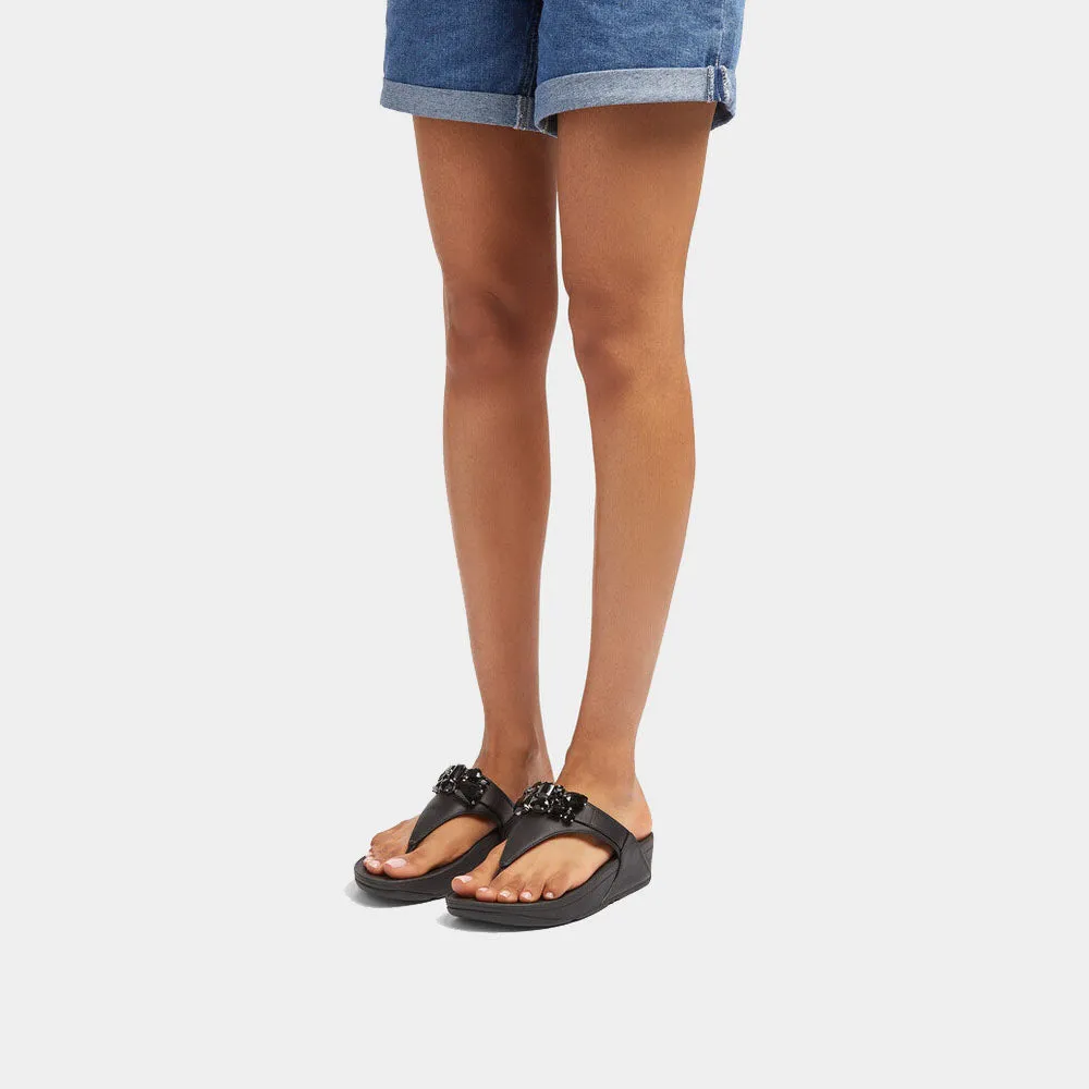LULU Jewel-Deluxe Leather Toe-Post Sandals