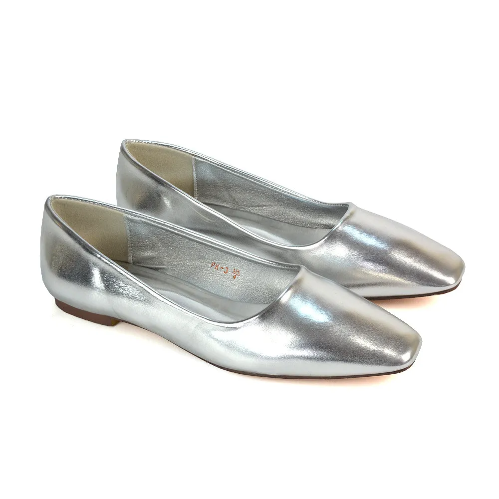 Maci Square Toe Slip on Flat Heel Ballerina Pumps in Cherry Red Patent