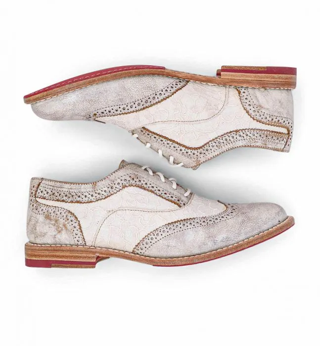 Maude Wing-Tip Riding Shoes in Bone Lux