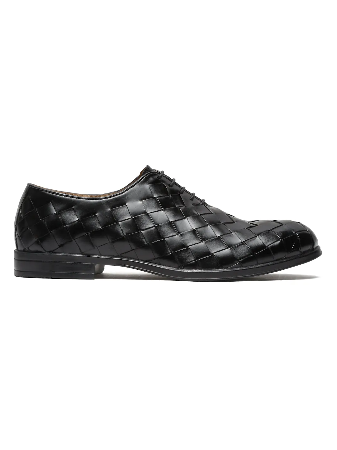 Men Black Leather Wave Oxford