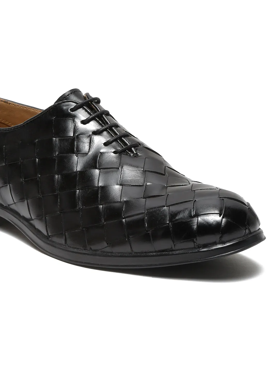 Men Black Leather Wave Oxford