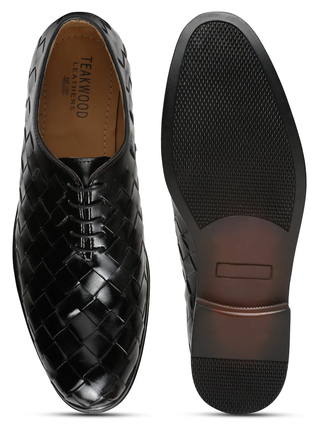 Men Black Leather Wave Oxford