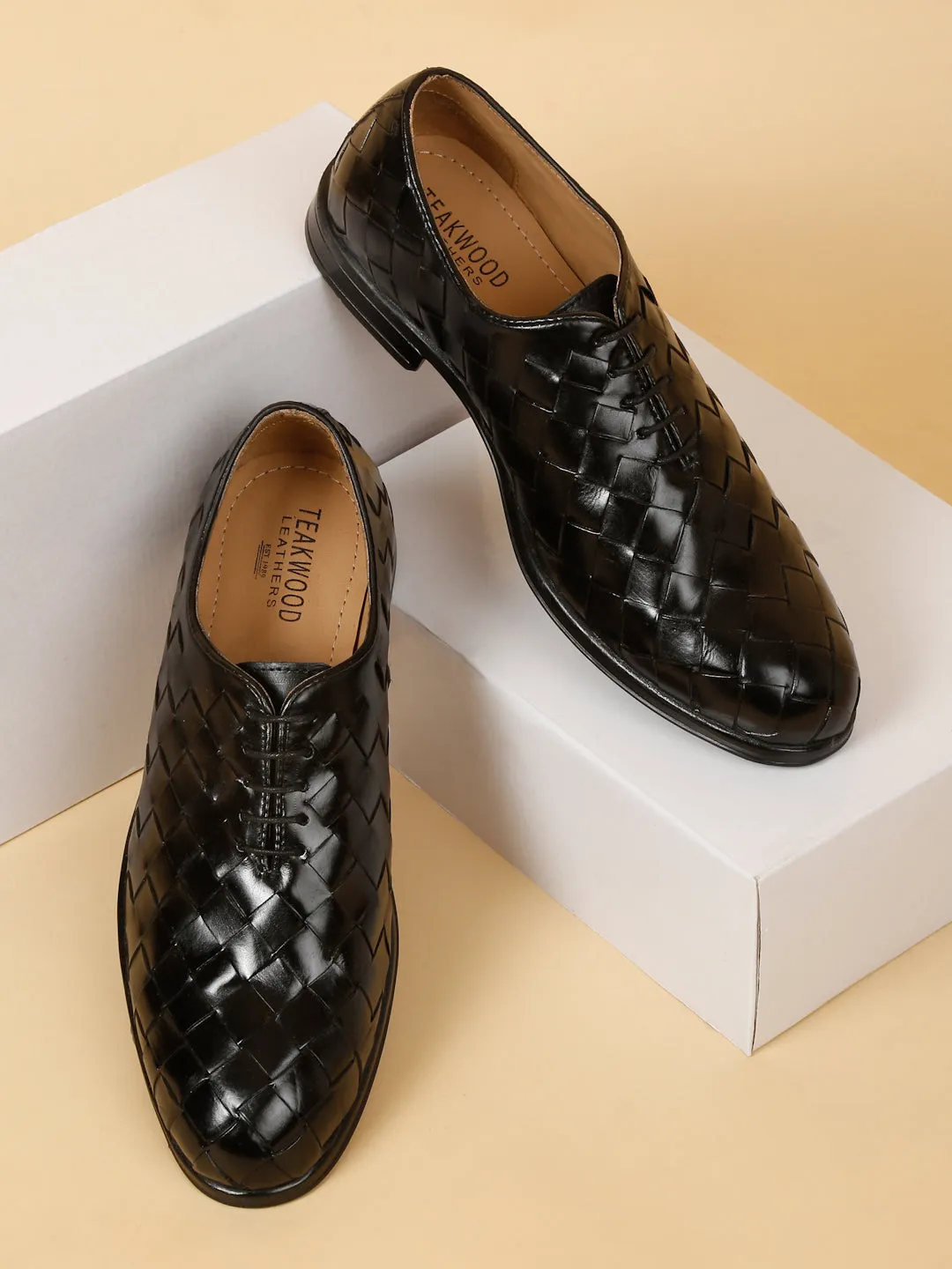 Men Black Leather Wave Oxford