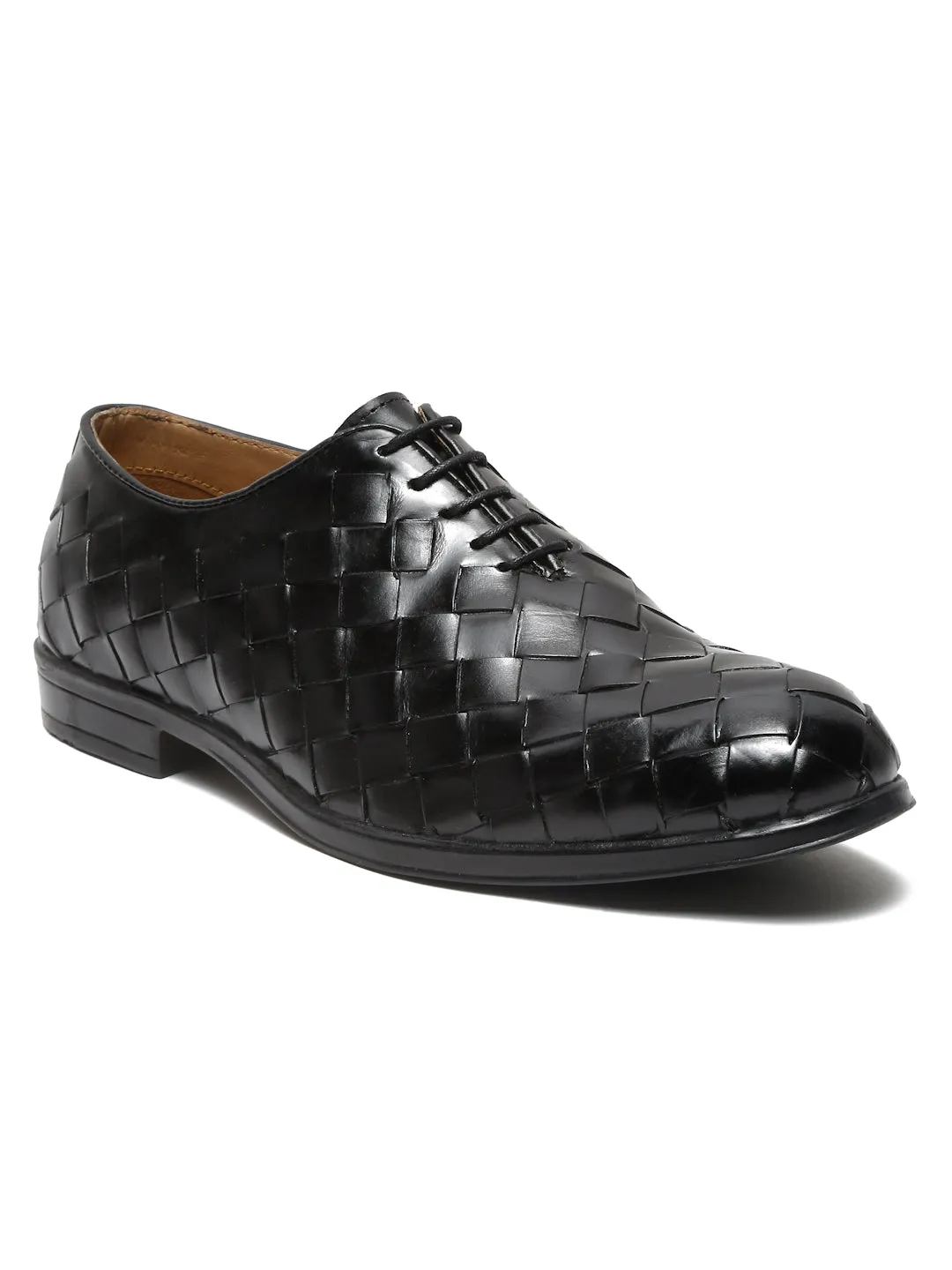 Men Black Leather Wave Oxford