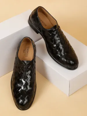 Men Black Leather Wave Oxford