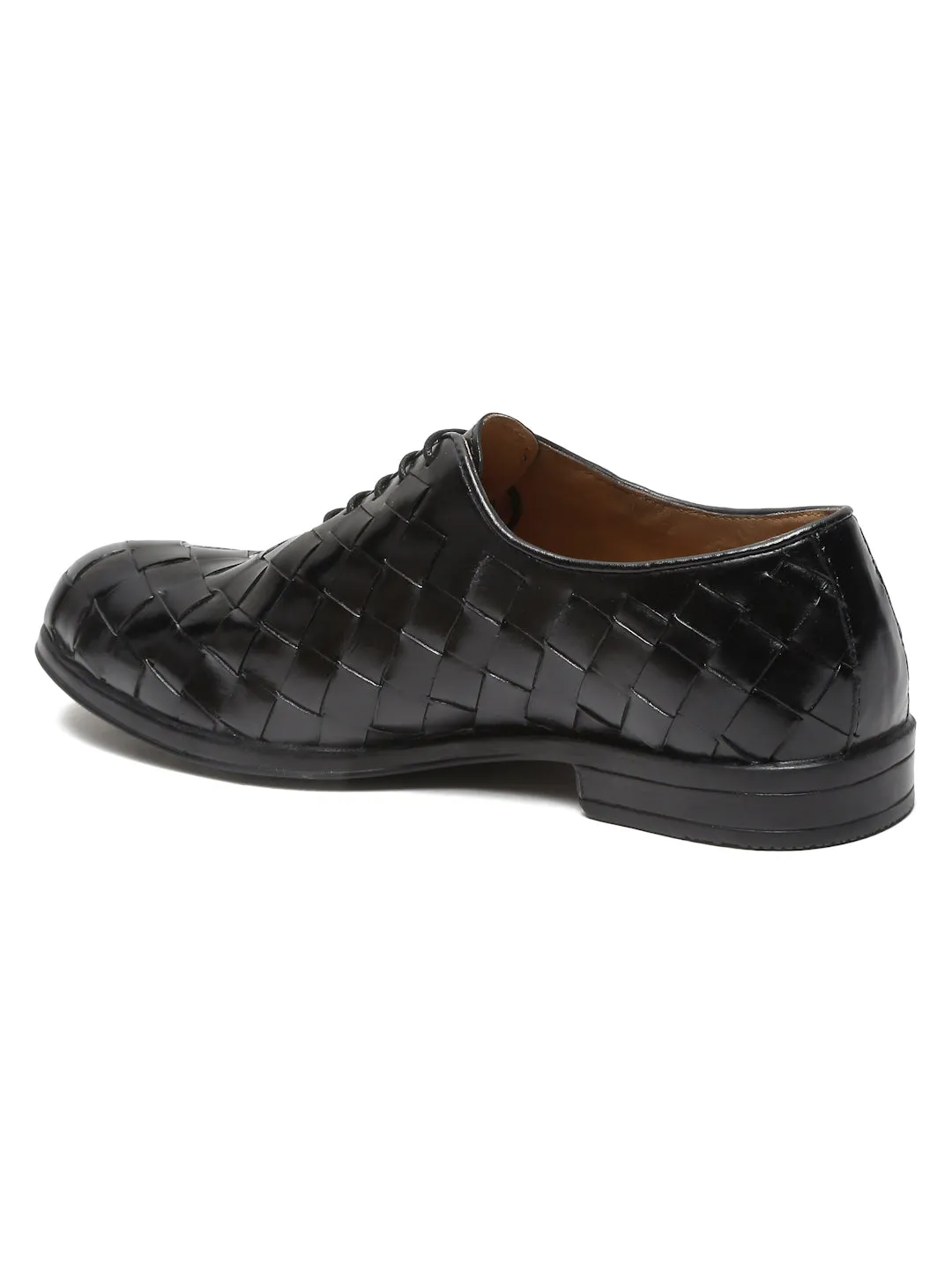 Men Black Leather Wave Oxford