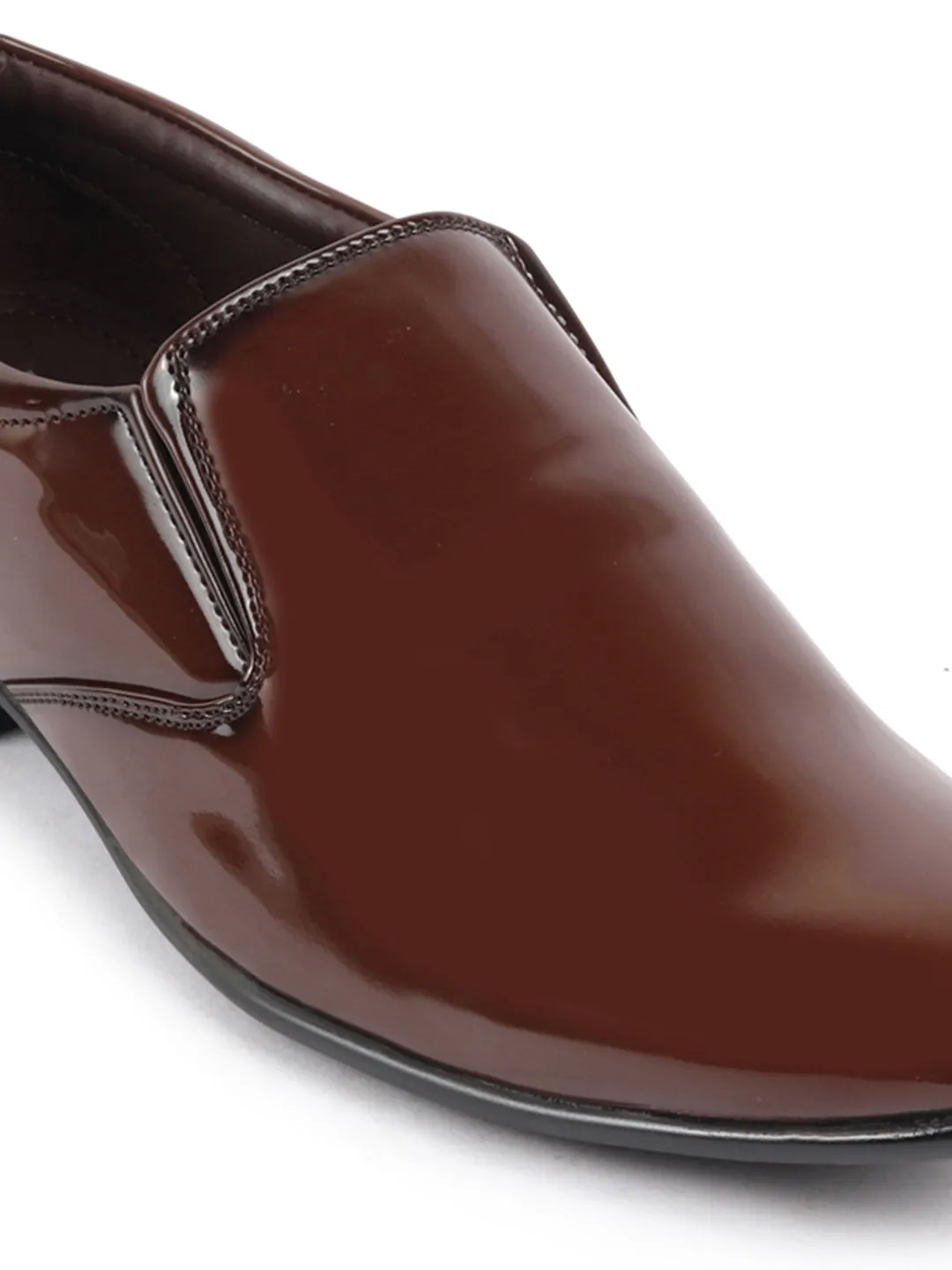 Men Tan Patent Leather Party Formal Office Slip On Shoes