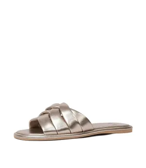 Menny Platinum Leather Slides