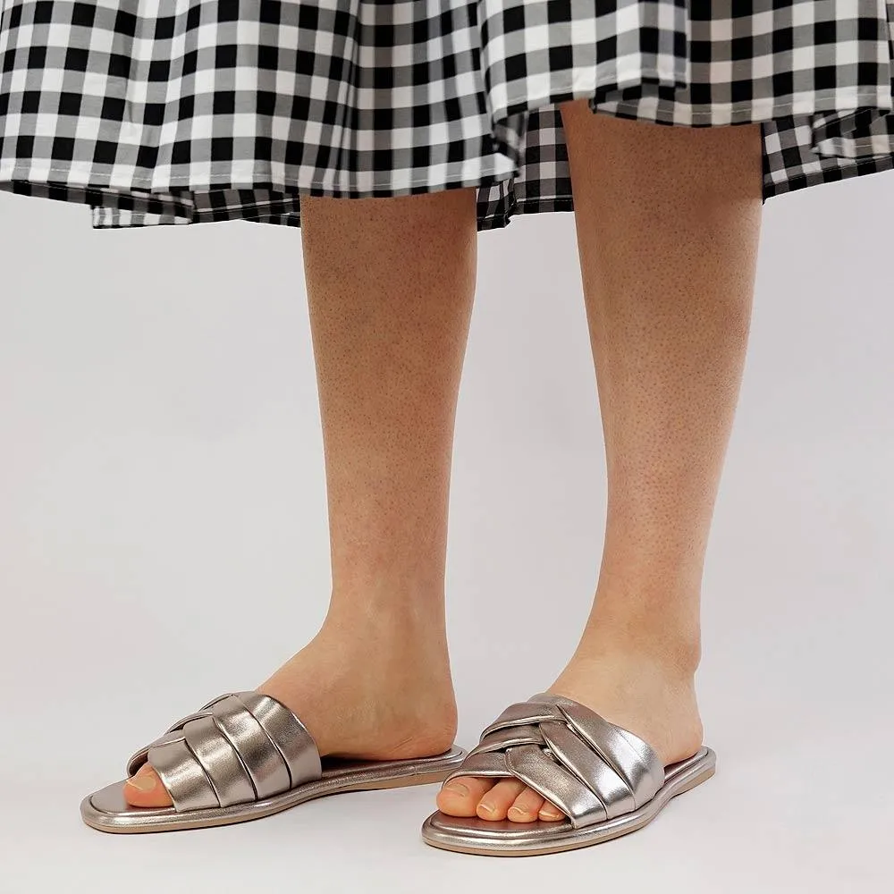 Menny Platinum Leather Slides