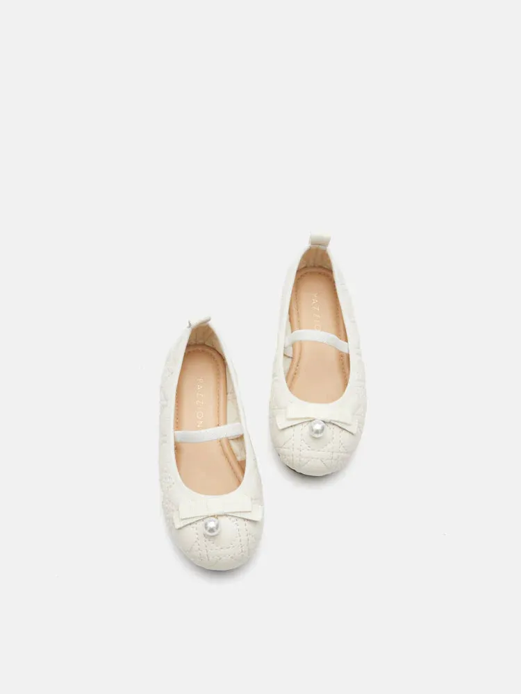 Mini Simona Quilted Pearl Bow Flats