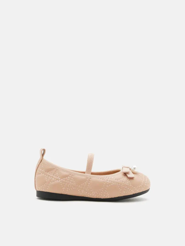 Mini Simona Quilted Pearl Bow Flats