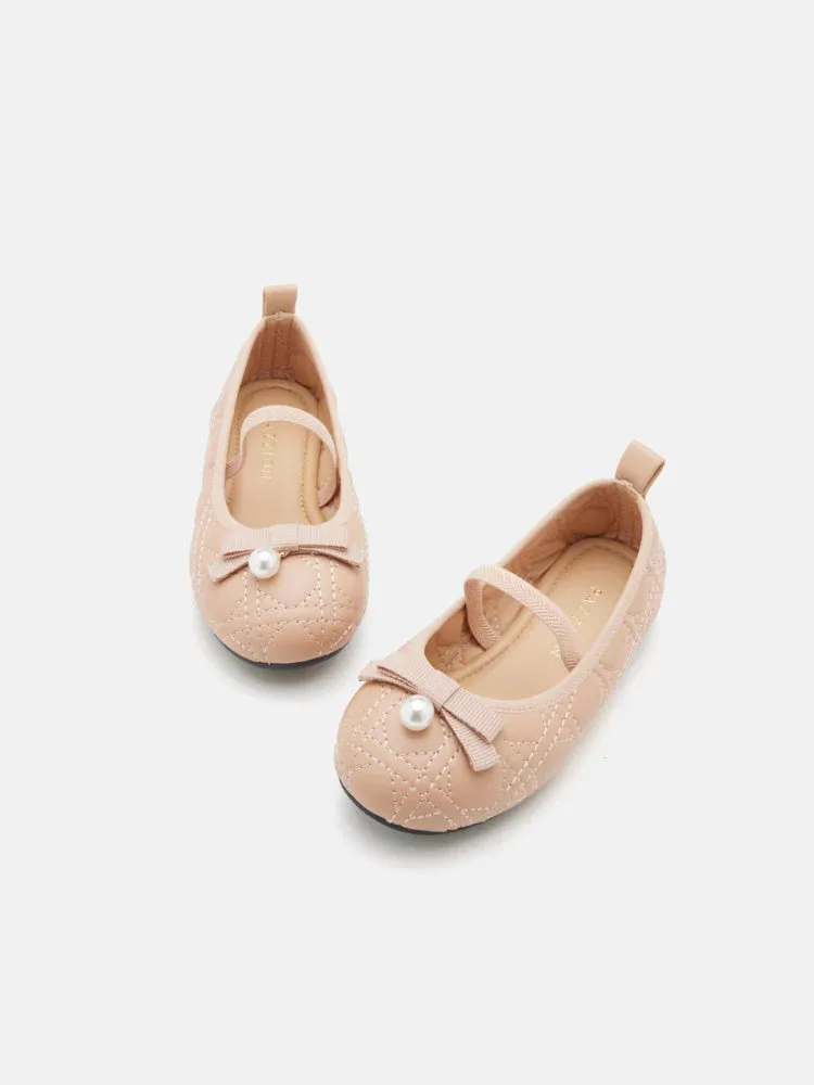 Mini Simona Quilted Pearl Bow Flats