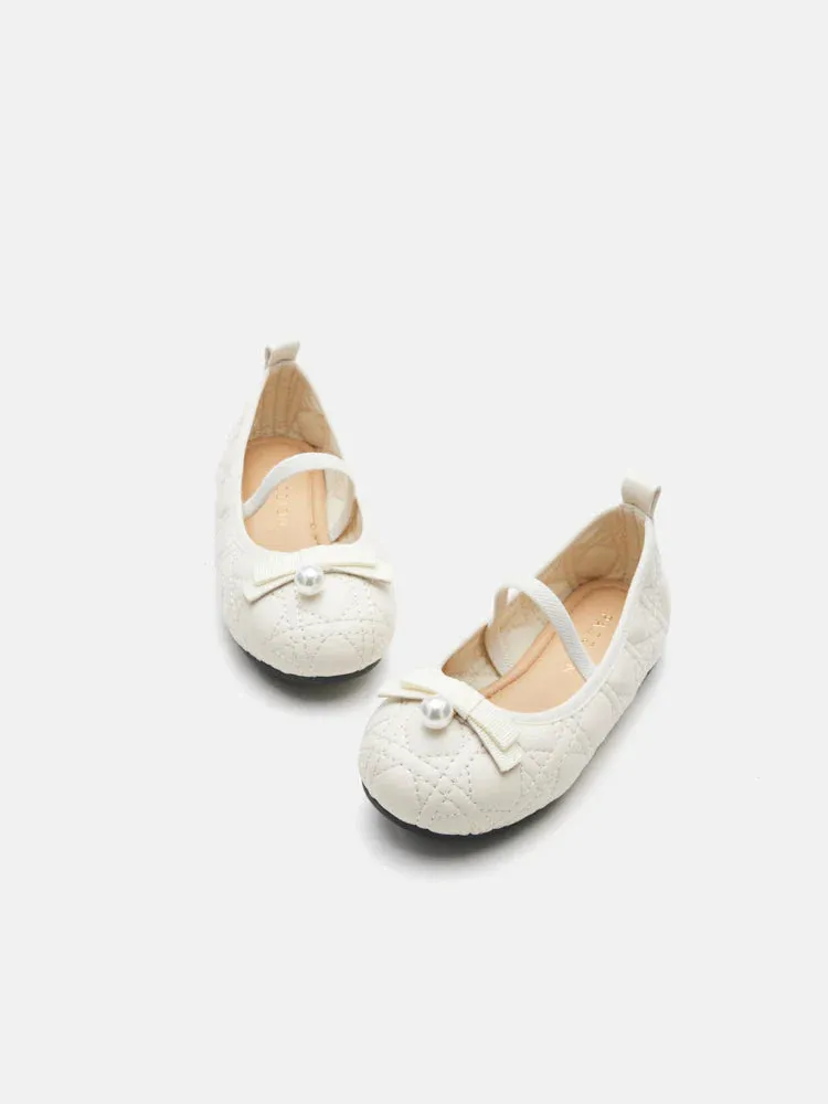Mini Simona Quilted Pearl Bow Flats