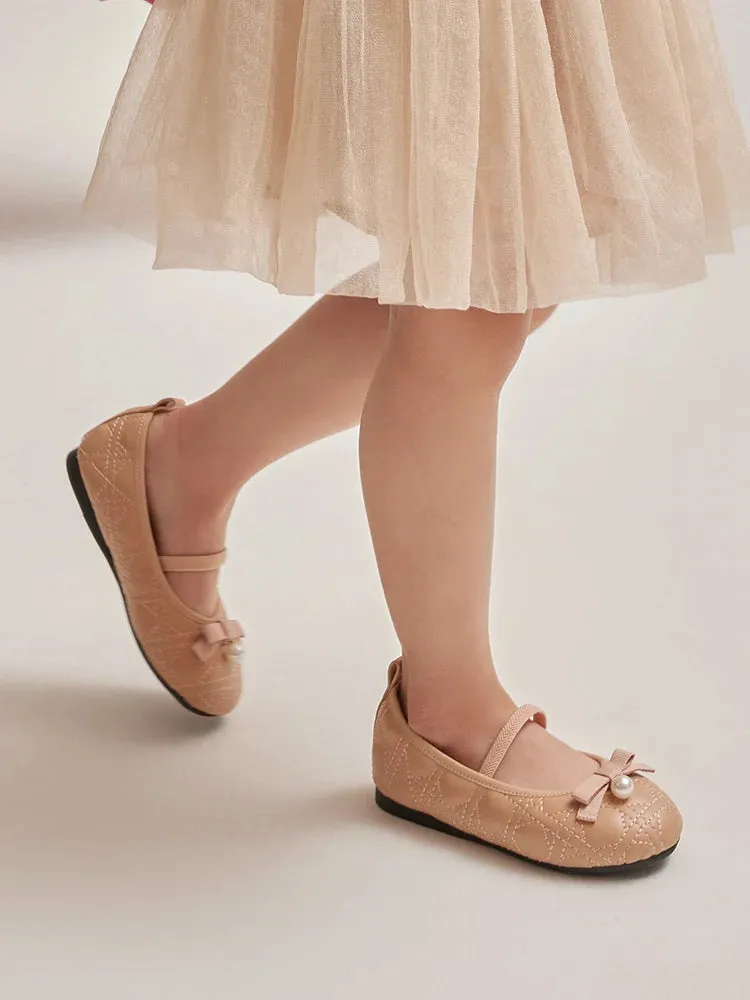 Mini Simona Quilted Pearl Bow Flats