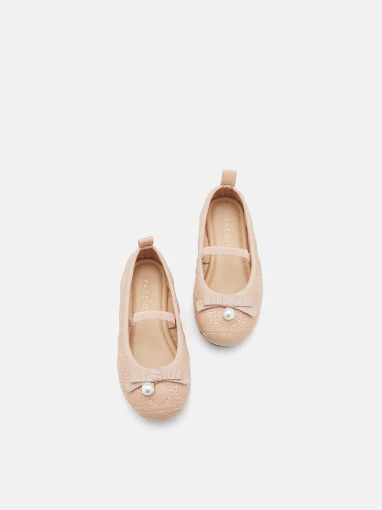 Mini Simona Quilted Pearl Bow Flats