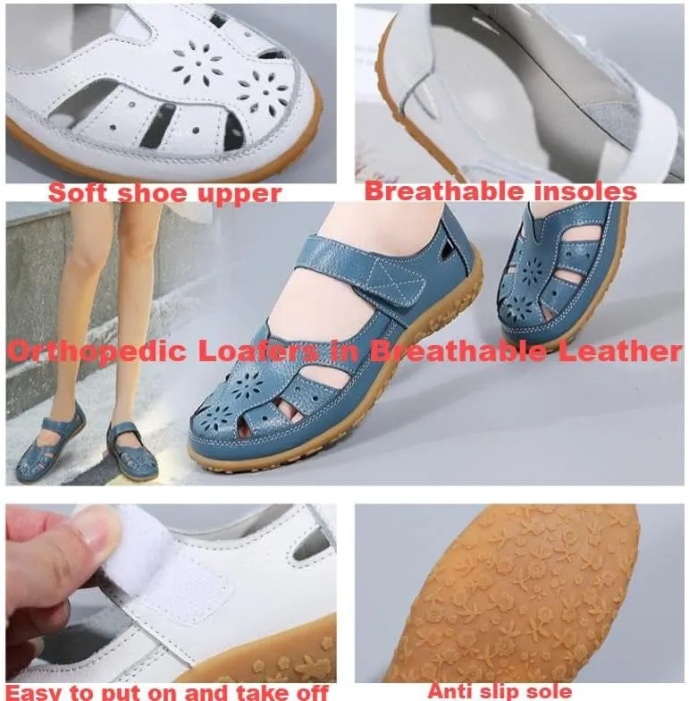 NEW Retails $45, Orthopedic Loafers in Breathable Leather, Women's Casual Comfort Closed Toe Orthopedic Shoes, Beige, Sz 6.5! Great indoor or work shoes
