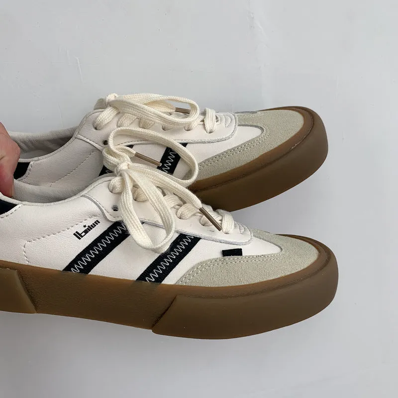 New Spring Autumn Women Vulcanized Sneakers Classic PU Leather Female Casual Shoes Couples Flats Men Women Lace Up Trainers