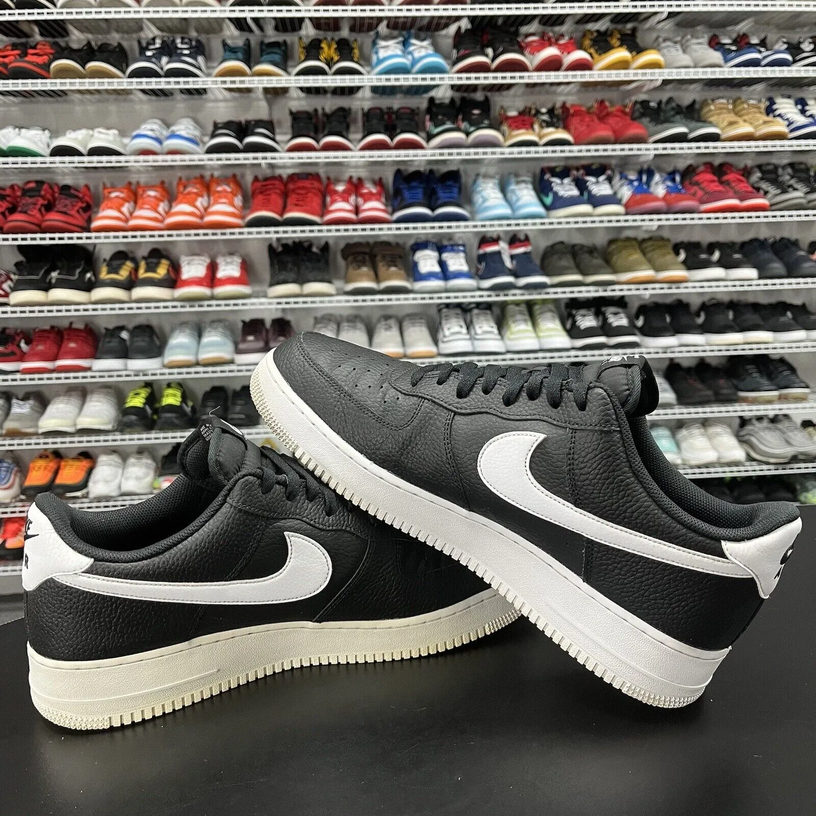 Nike Air Force 1 Low '07 Black White Pebbled Leather CT2302-002 Men's Size 14
