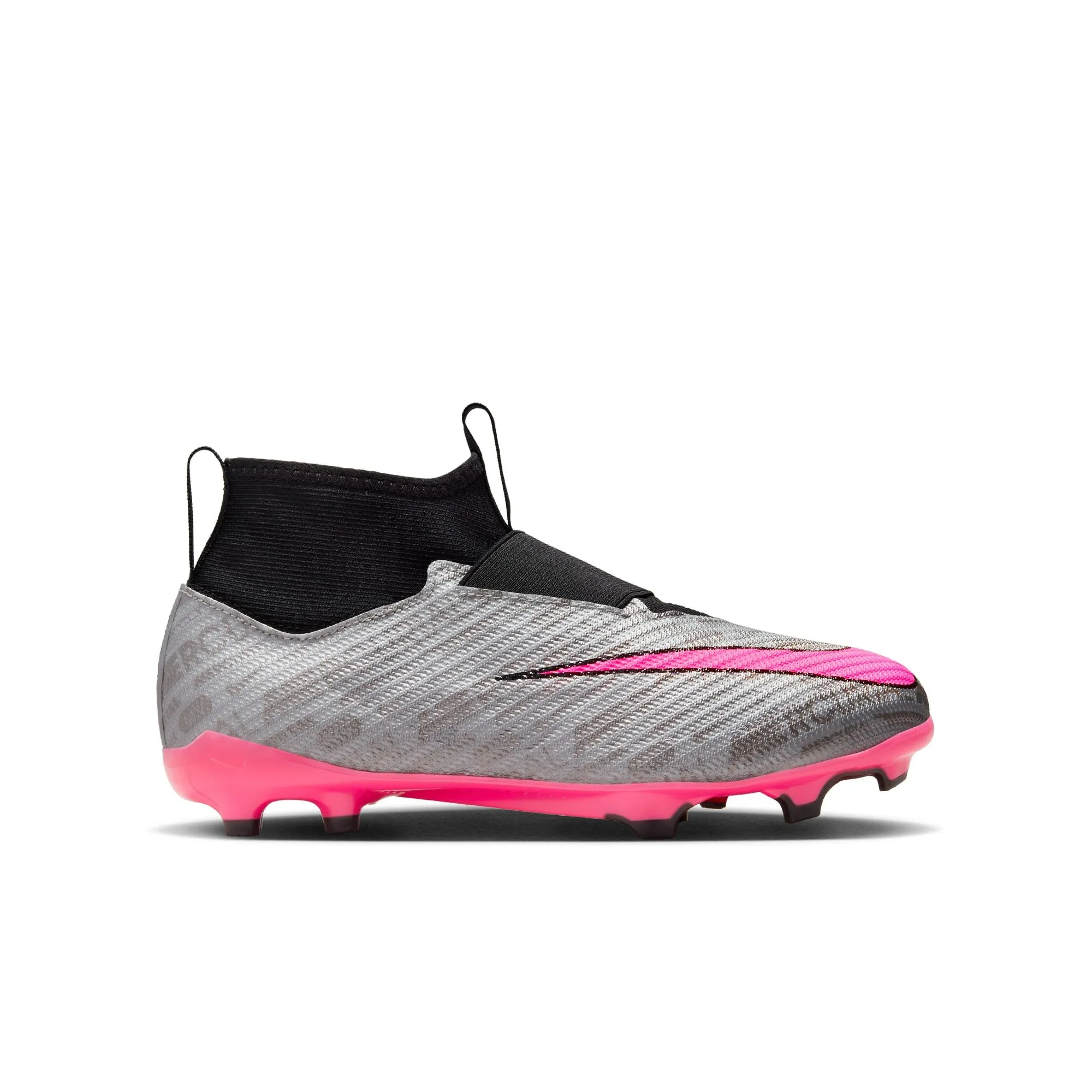 Nike Air Zoom Mercurial Superfly 9 Junior Pro XXV FG Firm Ground Soccer Cleat - Silver/Pink/Black/Yellow