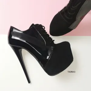 Oxford Black Suede Patent Ankle Booties